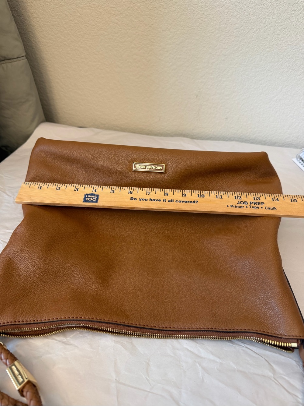 Michael Kors tan Kensington pebbled Braided-Handle shoulder with Gold Accents - Picture 13 of 15